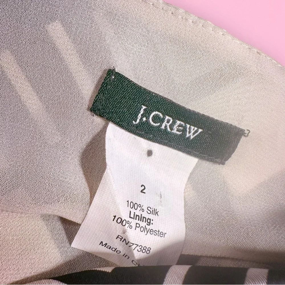 J. Crew Black & Cream Picnic Plaid A-Line Flounce Silk Top With Tie Back Size 2